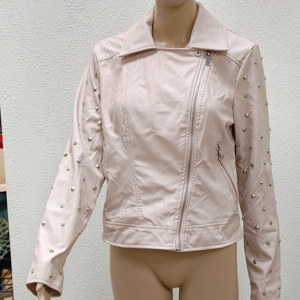 STYLISH PINK/CREAM COLORED JACKET WITH STUDDED SLEEVES BY LOVE STAR SIZE M